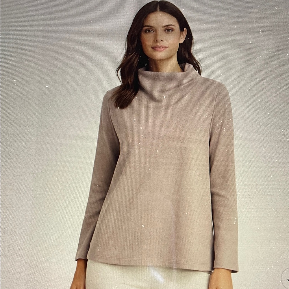 Eileen Fisher Taupe Cream Funnel Neck Ponte Knit Top Size Medium